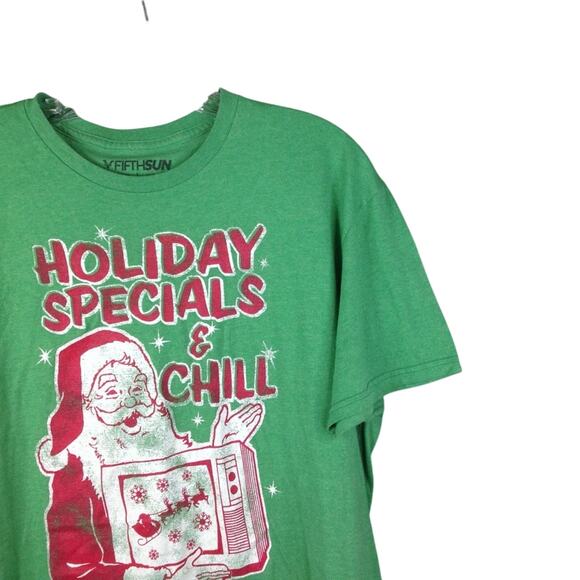 Fifth Sun Holiday Specials Green Santa And Chill Christmas Holiday Green T Shirt - Picture 4 of 7